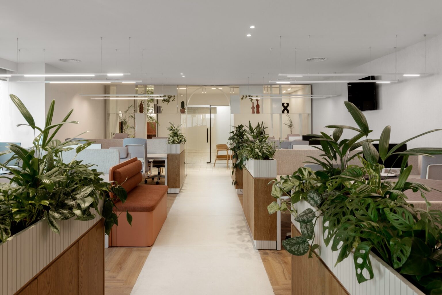 שילוב של טקסטורות, קווים מעוגלים וצמחייה בעיצוב של בוקס אנד אאוט עבור פאנד אפ