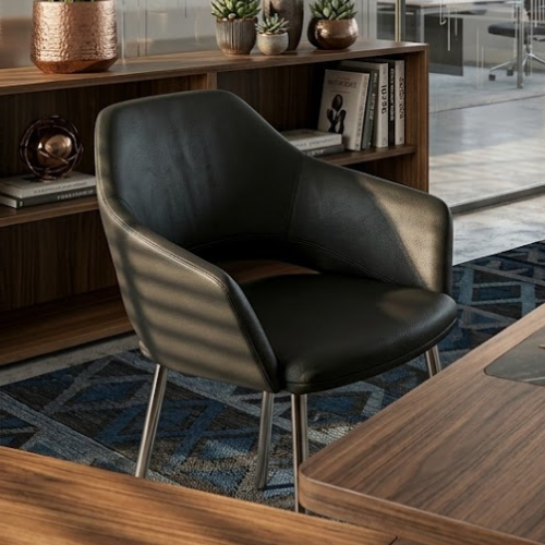 כסא אורח מרופד עור שחור vic metal 647